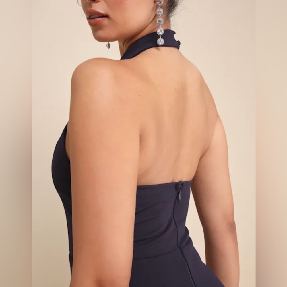 Lulus NWT “Majestic Perfection” Navy Blue Ruffled Halter Maxi Dress. Size Small. - Picture 14 of 16